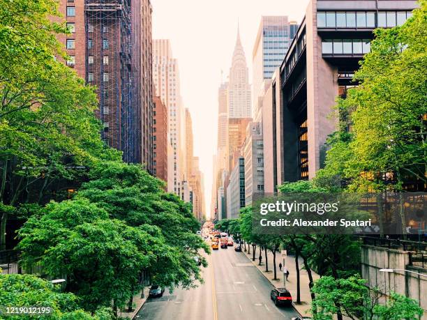 new york skyline at dawn, high angle view - new york spring spectacular stock-fotos und bilder