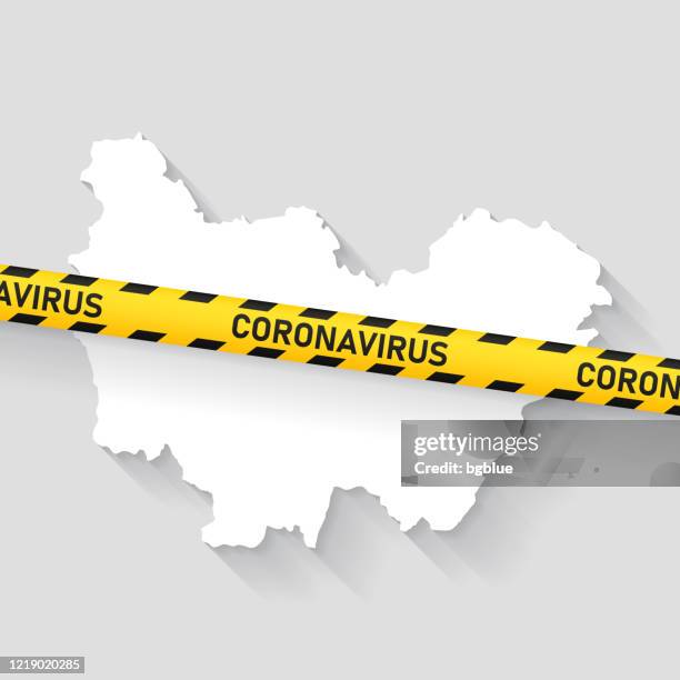 bourgogne-franche-comte map with coronavirus caution tape. covid-19 outbreak - dijon stock illustrations