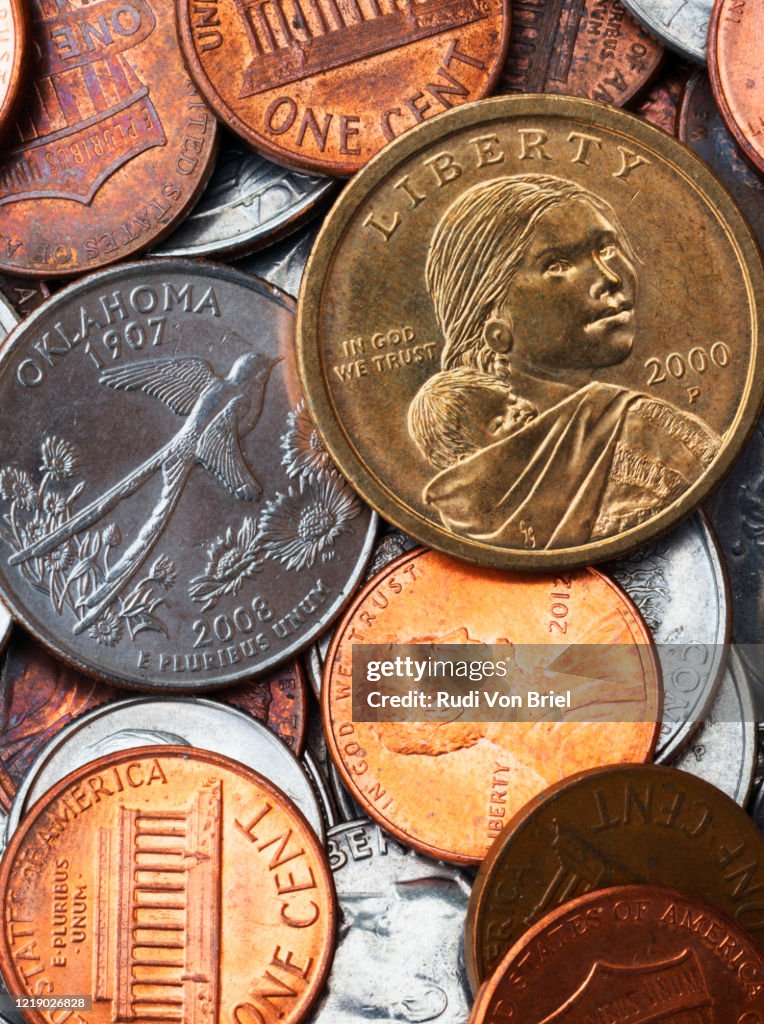 Sacagawea dollar and American coins.