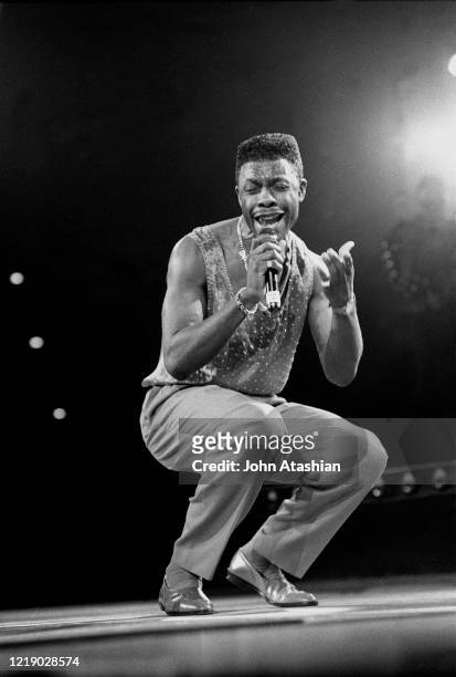 Singer & songwriter, record producer, radio personality Keith Sweat is shown performing on stage during a "live" concert appearance on January 1,...