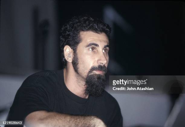 Singer Serj Tankian of the hard rock band System of a Down is shown performing on stage during "live" concert appearance on October 19, 2001.