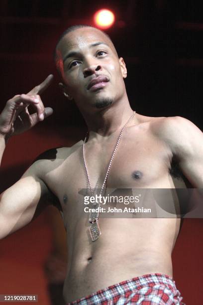 Rapper, songwriter, producer and actor Clifford Harris Jr., better known by his stage name T.I., is shown performing on stage during a "live" concert...