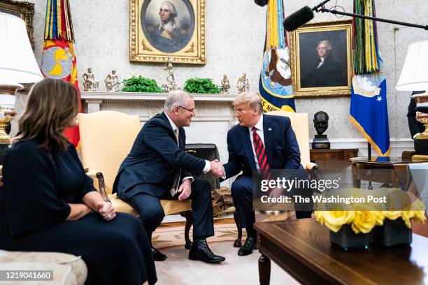 President Donald J. Trump and First Lady Melania Trump meet with Australian Prime Minister Scott Morrison and his wife Jenny Morrison in the Oval...