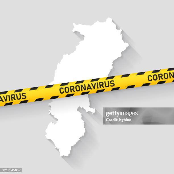 chhattisgarh map with coronavirus caution tape. covid-19 outbreak - chhattisgarh stock illustrations