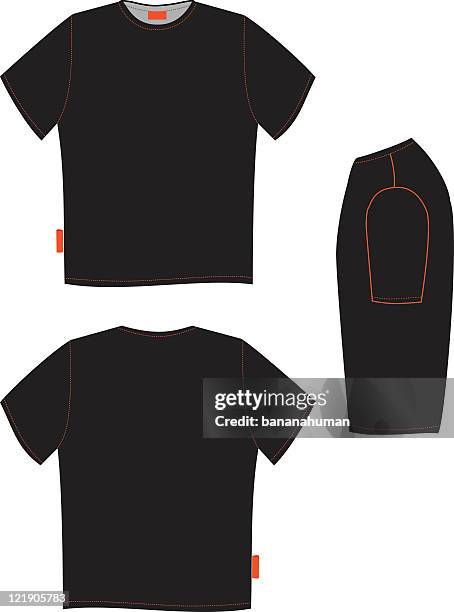 bildbanksillustrationer, clip art samt tecknat material och ikoner med front and back of a black t-shirt and black object beside - korta ärmar