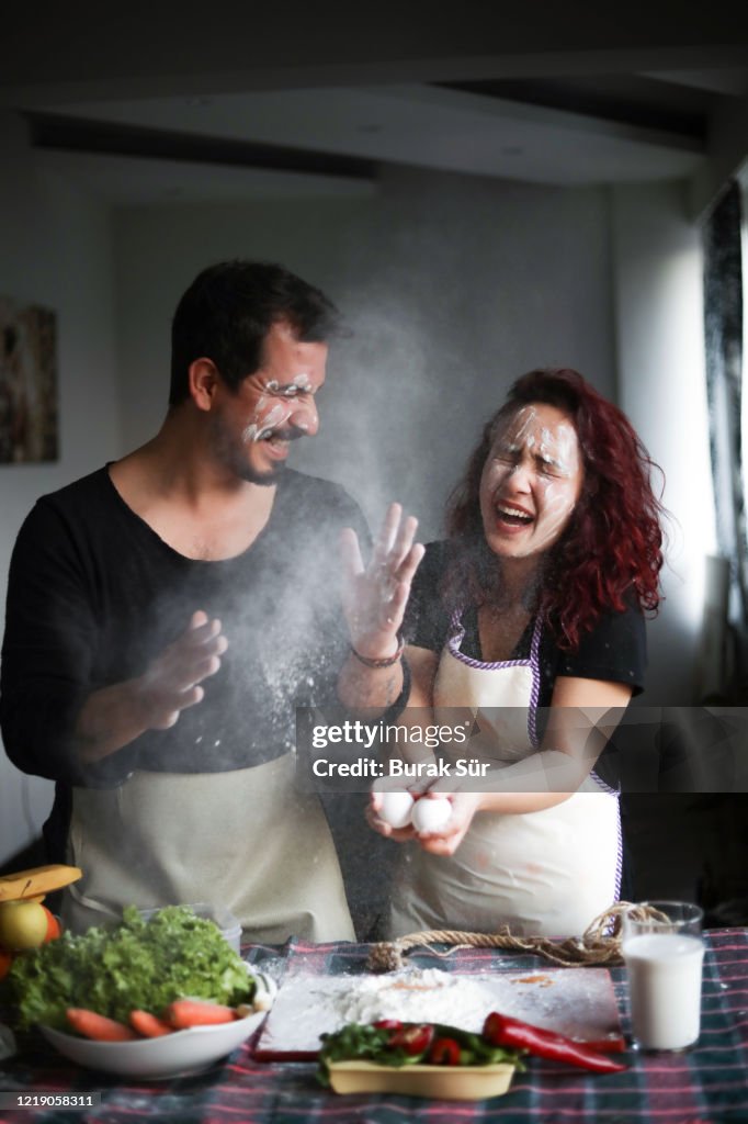 Couple Having Fun in The Kitchen, Stay At Home, Quarantine Activity At Home