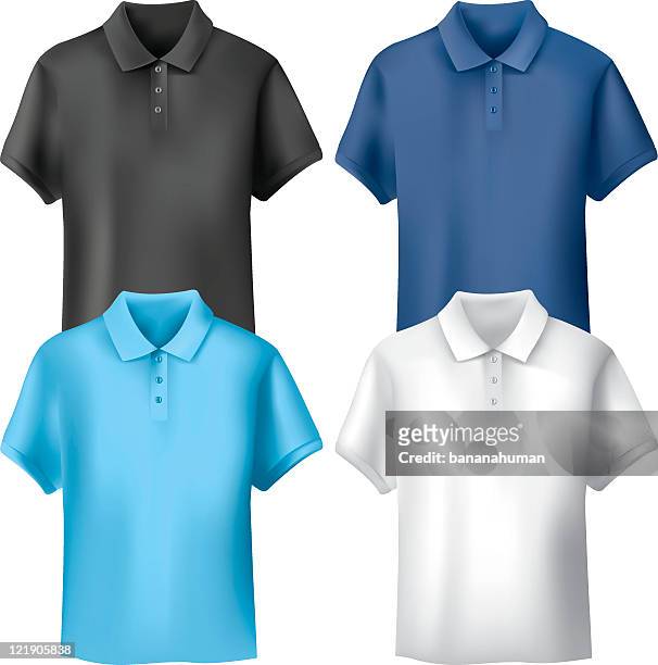 four different colored men's polo shirts - collar stock illustrations