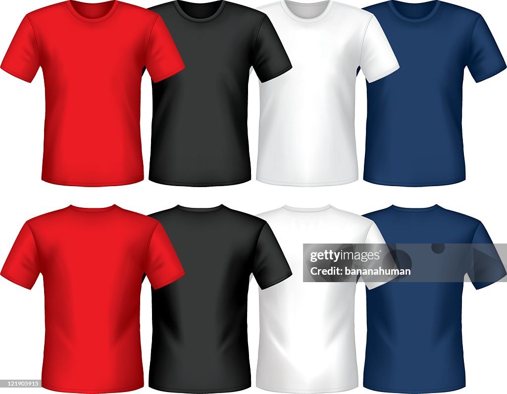 Graphic of multicolored crew neck t-shirts