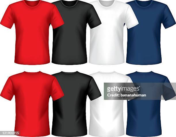 graphic of multicolored crew neck t-shirts - tee stock illustrations