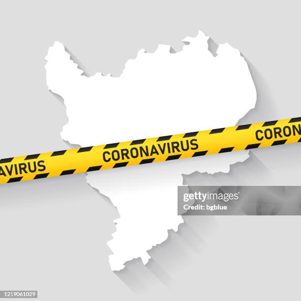 east midlands map with coronavirus caution tape. covid-19 outbreak - lockdown uk stock illustrations