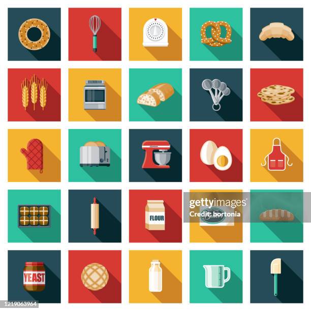 illustrazioni stock, clip art, cartoni animati e icone di tendenza di set di icone per la creazione di pane - toaster appliance