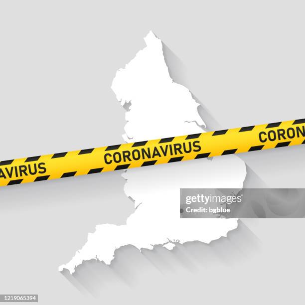england map with coronavirus caution tape. covid-19 outbreak - no access concept stock illustrations