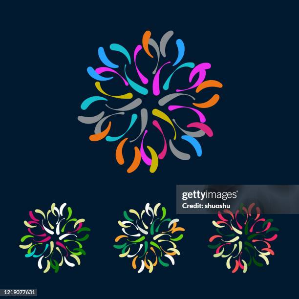 symmetry floral label icon pattern collection for design - simple mandala vector stock illustrations