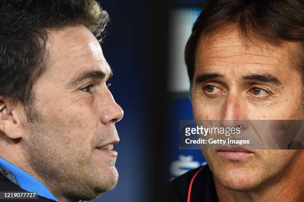 In this composite image a comparison has been made between Rubi, Head Coach of Real Betis and Head Coach Julen Lopetegui of Sevilla FC. Sevilla FC...