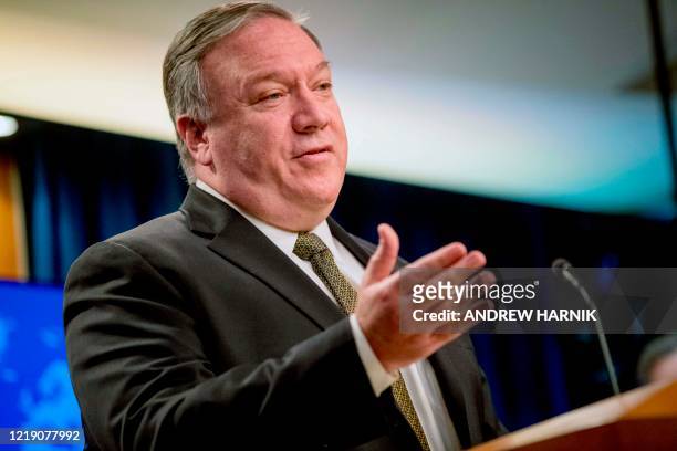 Secretary of State Mike Pompeo speaks during a news conference at the State Department in Washington,DC on June 10, 2020. - US Secretary of State...