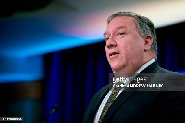 Secretary of State Mike Pompeo speaks during a news conference at the State Department in Washington,DC on June 10, 2020. - US Secretary of State...