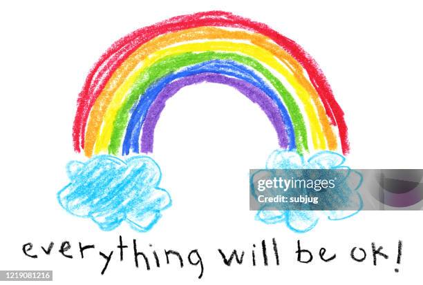 ilustraciones, imágenes clip art, dibujos animados e iconos de stock de dibujo estilo infantil - rainbow coronavirus (covid-19) temática - lápiz de color