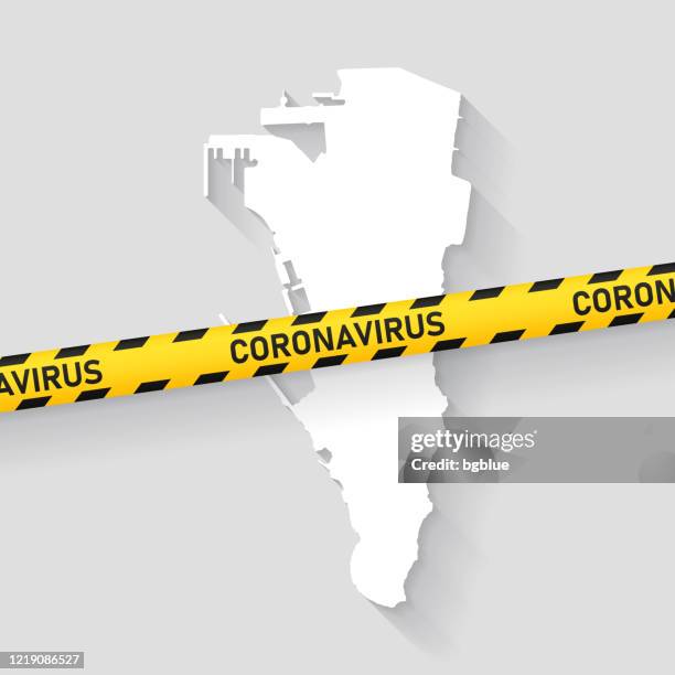 gibraltar map with coronavirus caution tape. covid-19 outbreak - gibraltar stock illustrations