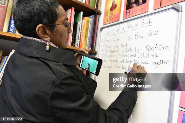 Ponnie Moodley educates her online students during an interview on June 09, 2020 in Johannesburg, South Africa. The veteran educator of 31 years has...