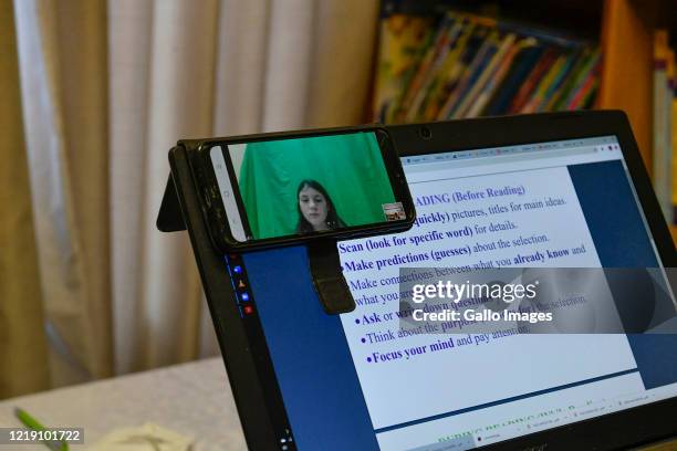 Ponnie Moodley educates her online students during an interview on June 09, 2020 in Johannesburg, South Africa. The veteran educator of 31 years has...