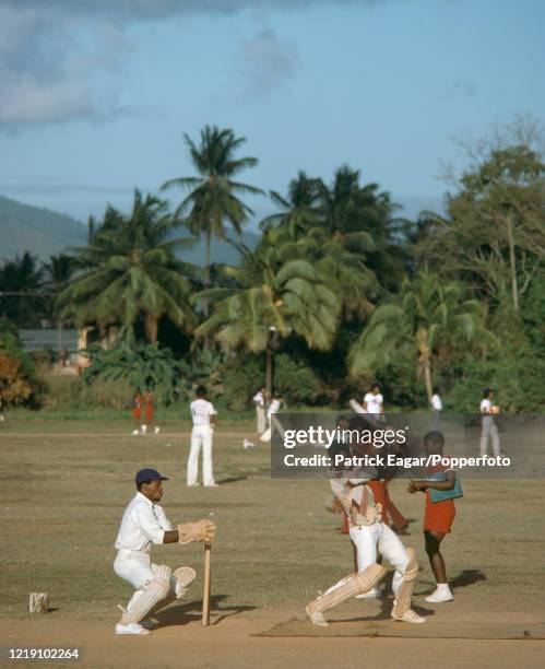 Club cricket in a park near Port of Spain, Trinidad, circa March 1978.