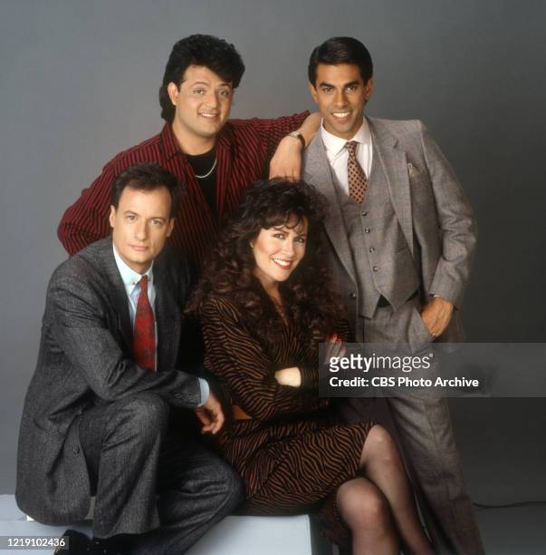 From left is John de Lancie , Paul Rodriguez , Debbie Gravitte and Eddie Velez , in the short-lived comedy, TRIAL AND ERROR. Image dated November 1,...
