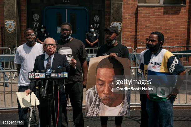 Attorney Sanford Rubenstein speaks at a press conference demanding justice for Kenneth Bacote, who was permanently blinded in one eye by an NYPD...