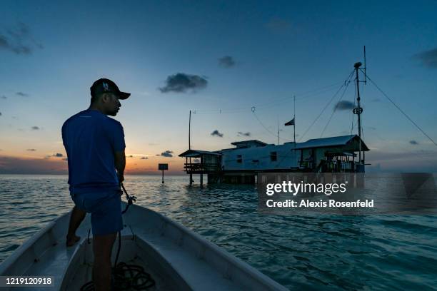 Rangers return to marine station of Tubbataha after patrolling on April 24, 2018 off Philippines, Sulu Sea. Tubbataha is one of the high places of...