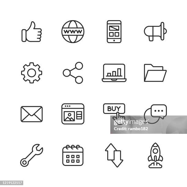 seo - search engine optimisation line icons. editable stroke. pixel perfect. for mobile and web. contains such icons as - seo, search engine optimisation, marketing, internet, business strategy, e-commerce, social media, big data, technology. - performance dashboard stock illustrations
