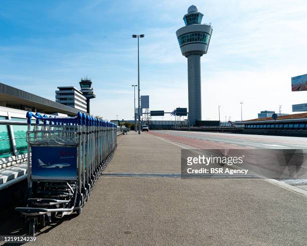 The passenger drop-off in front of the control tower is looking deserted at Schiphol Amsterdam Airport following the continued intelligent lockdown...