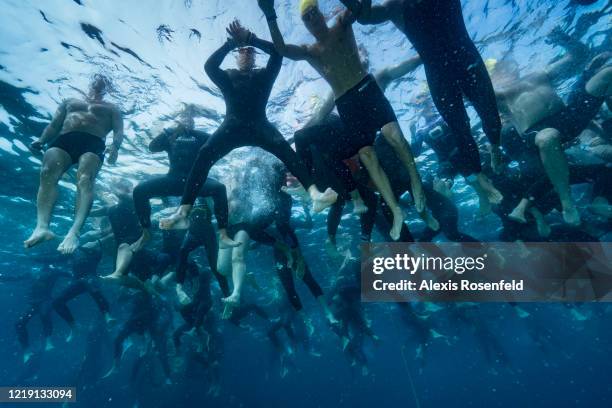 Swimmers participate in the Monte Cristo challenge on June 23, 2017 in Marseille, France. The challenge of Monte Cristo is an annual 5 km race which...