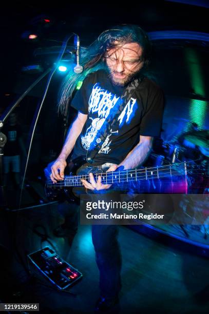 Adam Richardson of the British extreme metal band Ramesses performs on stage at La Boite on September 09, 2010 in Madrid, Spain.