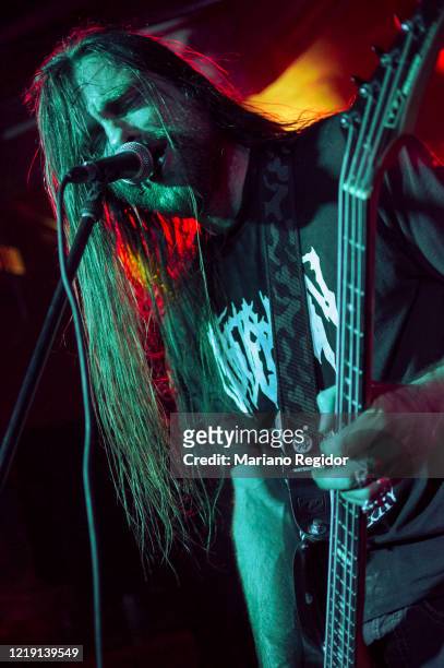 Adam Richardson of the British extreme metal band Ramesses performs on stage at La Boite on September 09, 2010 in Madrid, Spain.