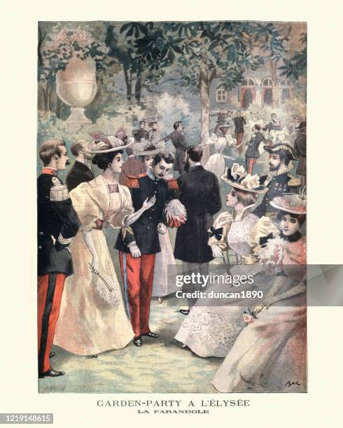 gartenparty am l'elysee, paris, 19. jahrhundert - gartenparty stock-grafiken, -clipart, -cartoons und -symbole