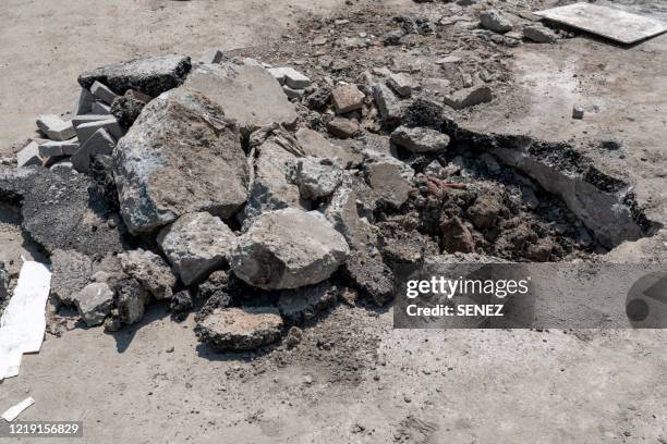 rubble from a road excavation - cracked foundation stock pictures, royalty-free photos & images