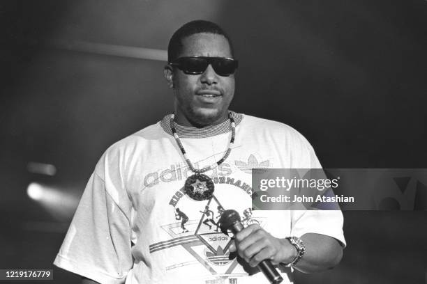 Rapper and actor Anthony Smith, stage name Tone Lc is shown performing on stage during a "live" concert appearance on August 21, 1999. "n