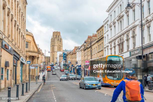 Park Street looking towards the Wills Memorial Building at the University of Bristol, Bristol, Avon, UK.