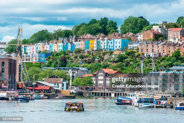 Colorful houses across the harbour at Hotwells in Bristol, England, UK.