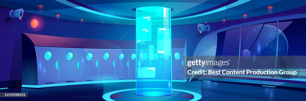 Futuristic School Hallway Interior At Night High-Res Vector Graphic ...