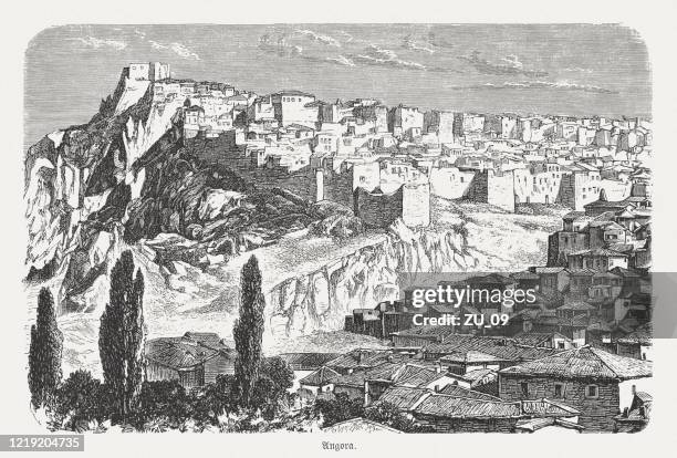 historical view of ankara, turkey, wood engraving, published in 1893 - ankara stock illustrations