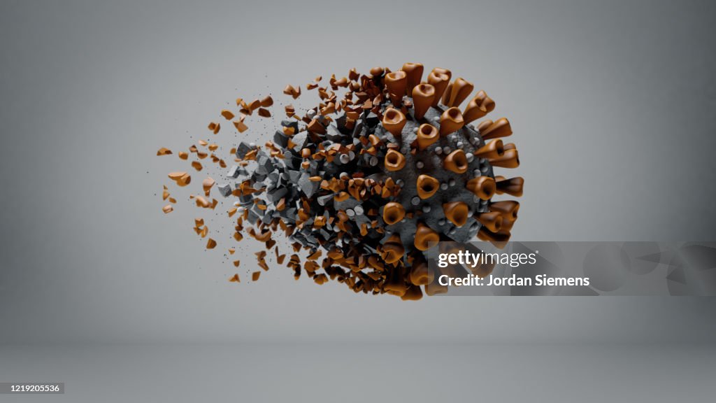 A 3d animation of the COVID-19 Virus or Coronavirus being broken apart. A severe acute respiratory syndrome.