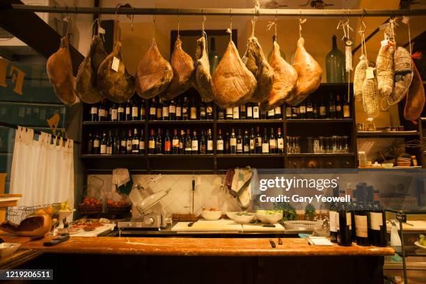 traditional food shop interior - deli counter stockfoto's en -beelden