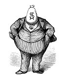 Antique Caricature of 'Fat Cat' Politician circa 1870s