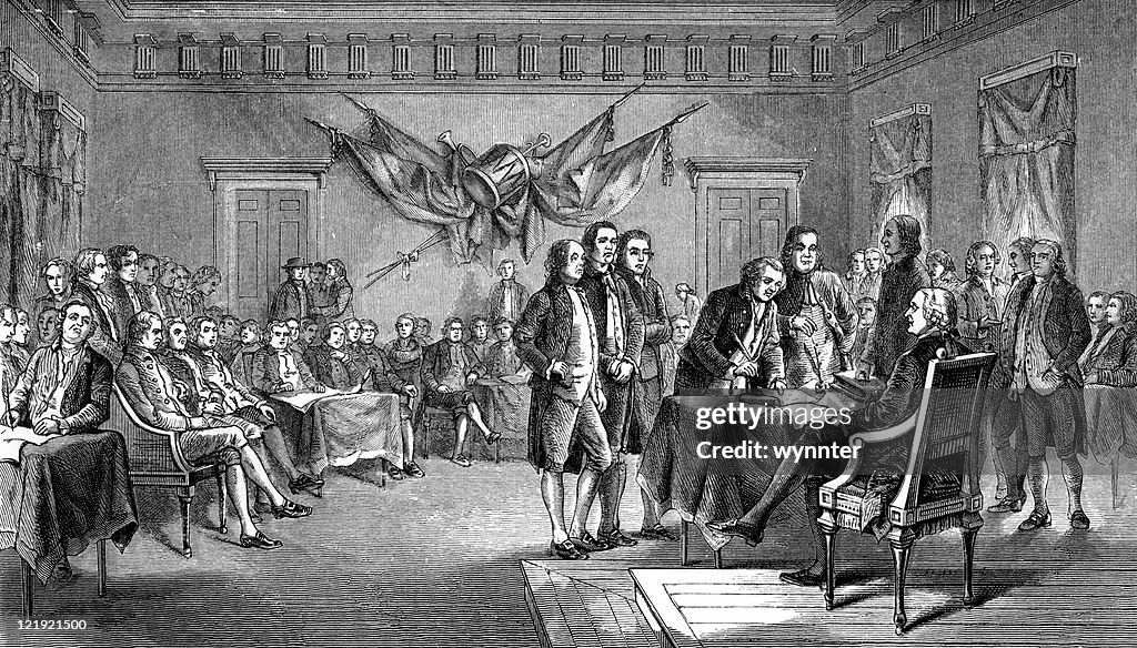 Drafting the Declaration of Independence in Antique Illustration