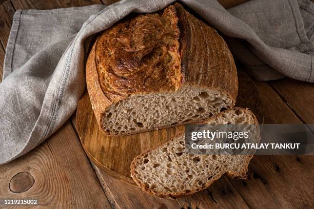 whole wheat sourdough bread - whole wheat stock pictures, royalty-free photos & images