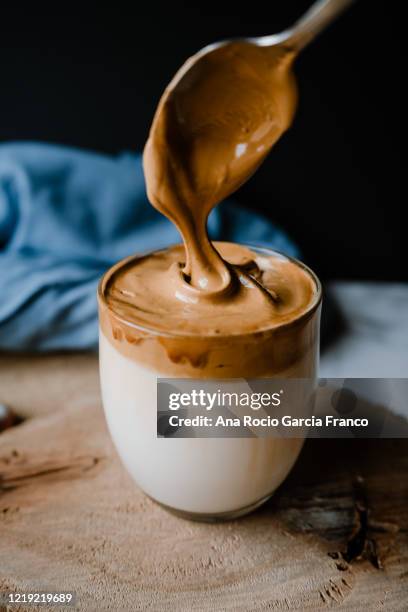 dalgona coffee, a trendy fluffy creamy whipped coffee - korean food stock pictures, royalty-free photos & images