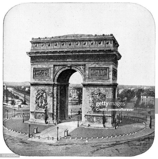 stockillustraties, clipart, cartoons en iconen met arc de triomphe de l'étoile in parijs, frankrijk - 19e eeuw - étoile