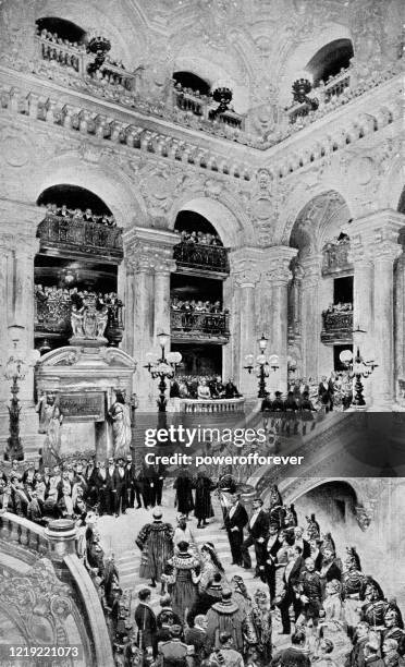 inauguration of the paris opera in 1875 by �édouard detaille - 19th century - opéra garnier stock illustrations