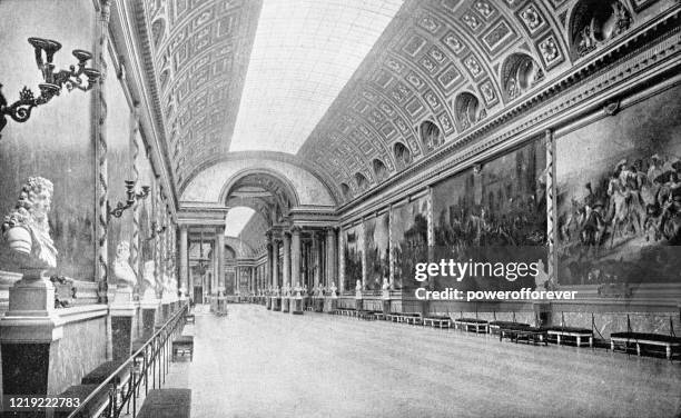 galerie des batailles at the chateau de versailles in versailles, france - 19th century - chateau de versailles stock illustrations