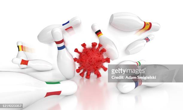 concept: coronavirus outbreak as a bowling game (clipping path) - iran coronavirus stock pictures, royalty-free photos & images
